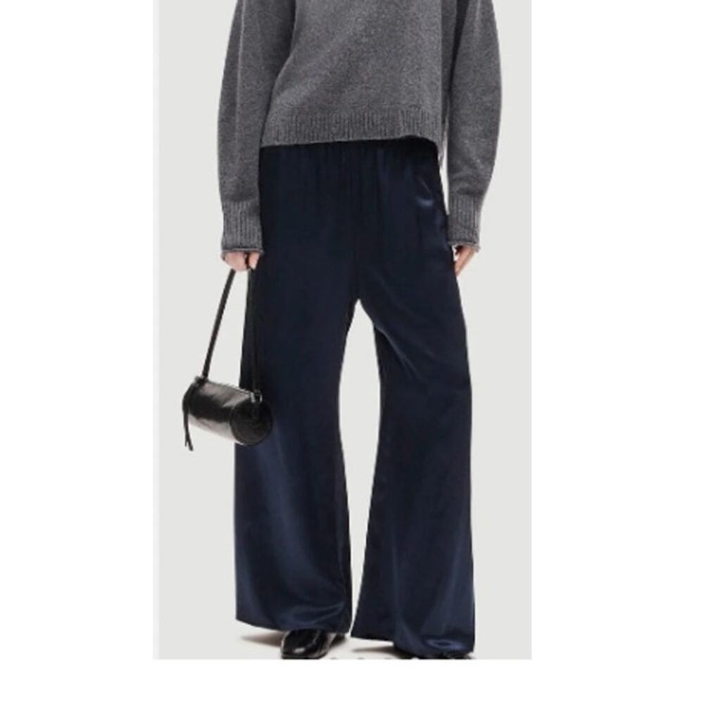 NWT J.Crew Cosmo Pant In Luster Charmeuse Navy Women's Size Small Elastic Waist
